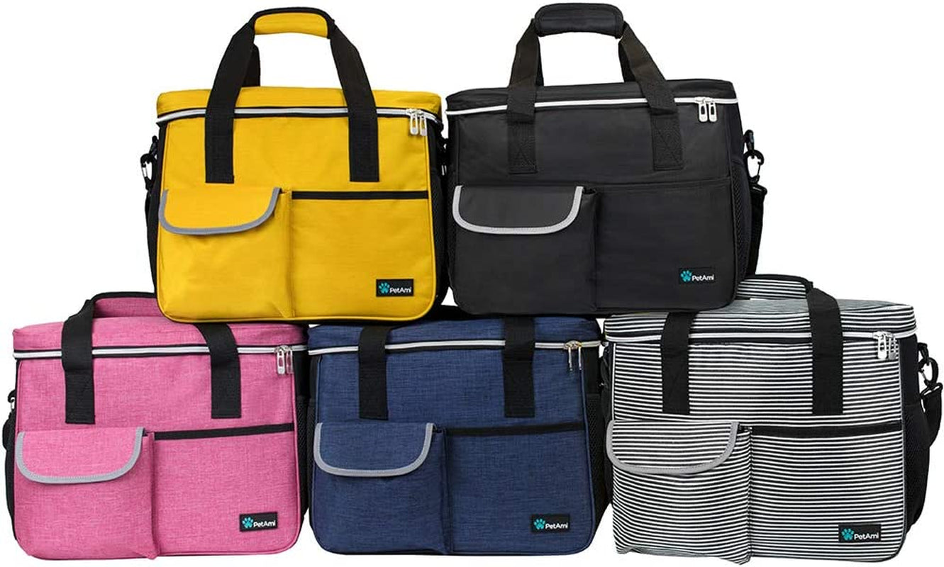 Dog Travel Bag Organizer, Pet Supplies Diaper Tote, Navy Blue Medium | Pet Travel Kit with 2 Food Containers & 2 Collapsible Dog Bowls, Luggage Sleeve, Weekend Getaway Road Trip Camping Essentials