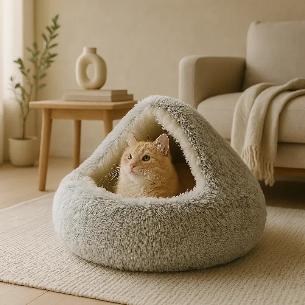 Orthopedic Pet Cave Bed | Calming Plush Bed for Cats & Small Dogs