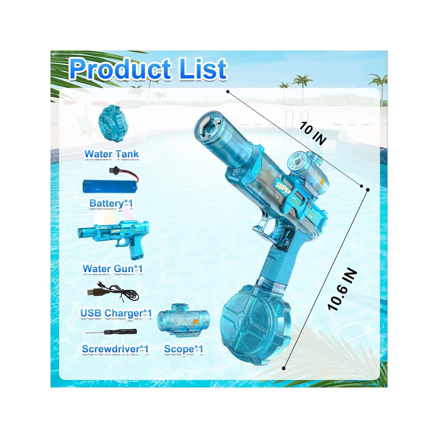 Electric Water Gun for Adults Kids, Automatic Watergun with Led Light, Long Range Transparent Electric Squirt Gun Blaster Summer Outdoor Pool Party Toys Gifts for Boys Girls