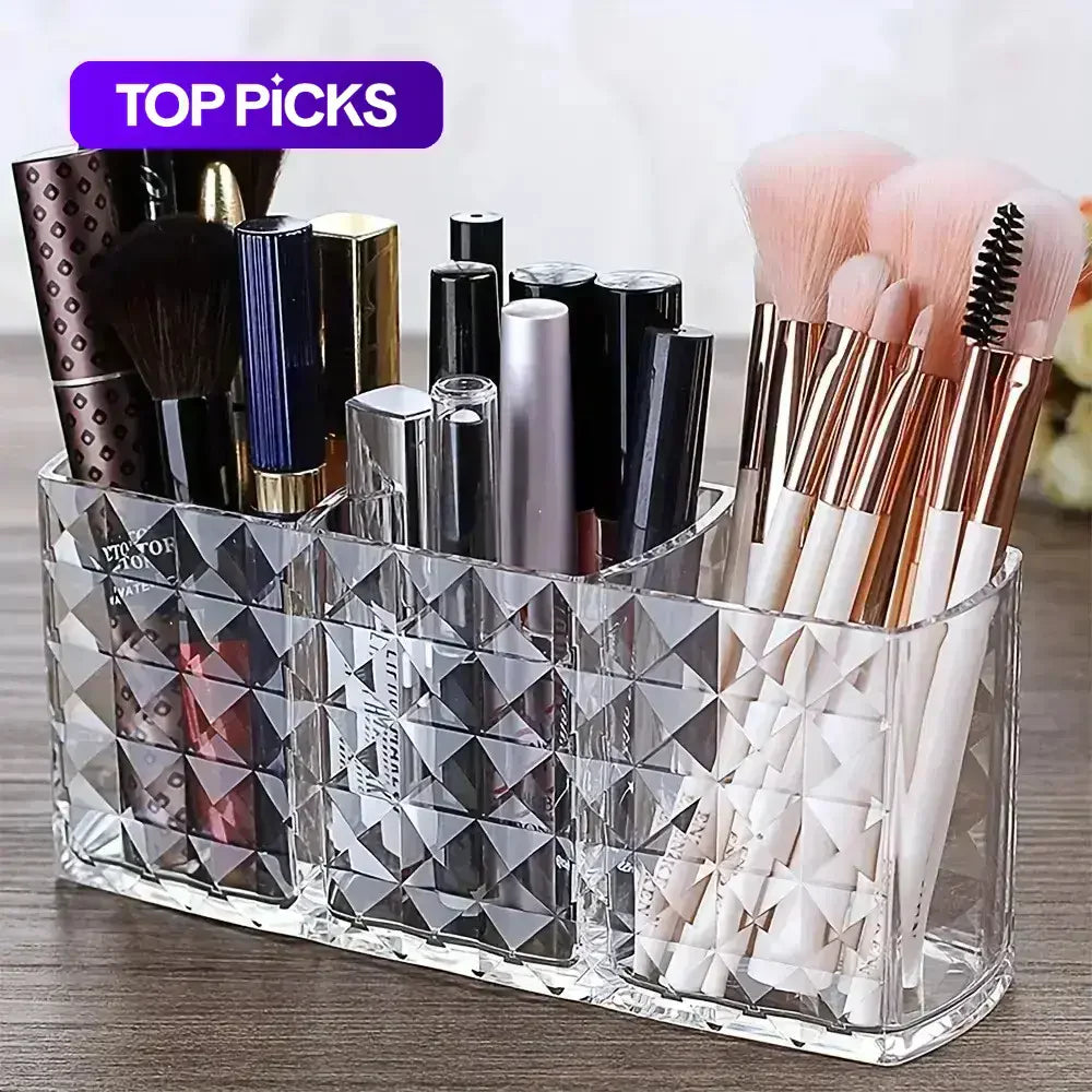 Summer Acrylic Cosmetics with Compartment, Clear Makeup Organizer, Makeup Tool Organizer, Makeup Brush Holder for Office Desk