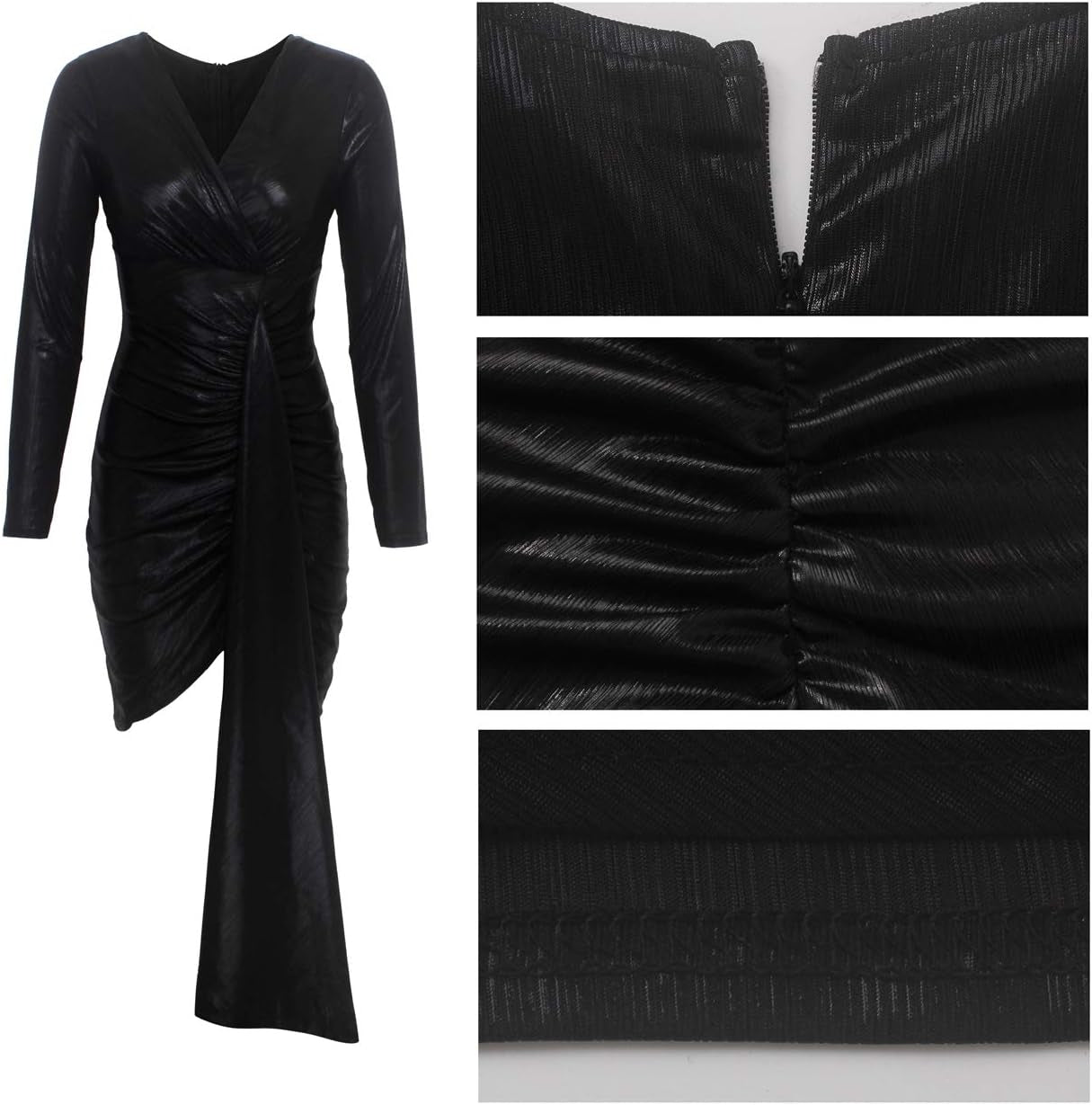 Women'S Sexy Dress Deep V Neck Ruched Sparkly Bodycon Club Mini Dresses