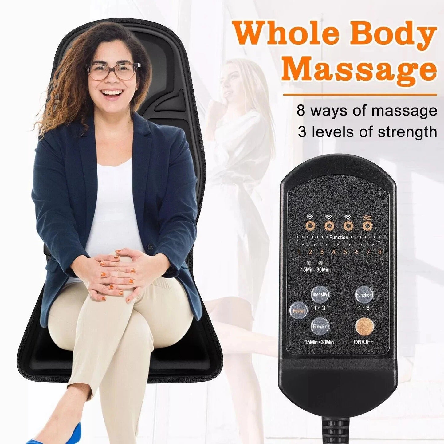 Massage Seat Cushion with Heated Back Neck Body Massager Chair for Home Office