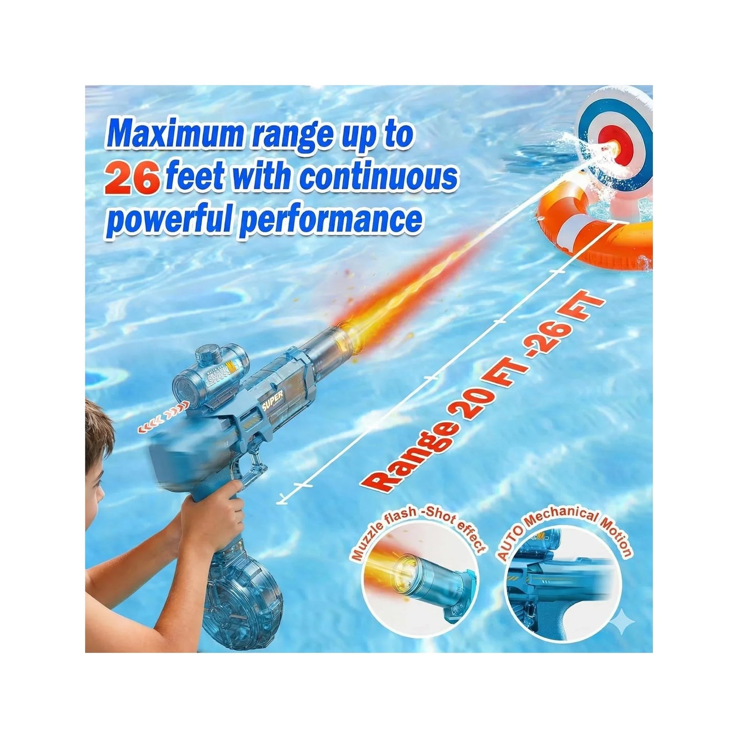 Electric Water Gun for Adults Kids, Automatic Watergun with Led Light, Long Range Transparent Electric Squirt Gun Blaster Summer Outdoor Pool Party Toys Gifts for Boys Girls