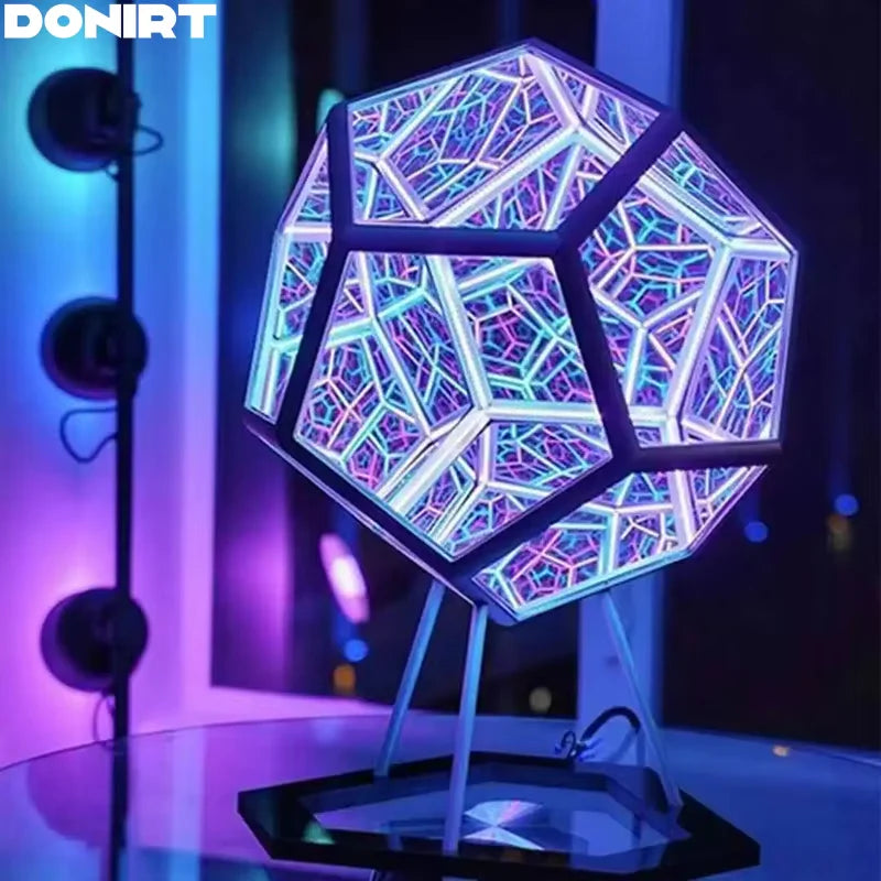 3D Cube Light Creative Cool Infinite Dodecahedron Nightlight Colorful Art Light USB Nightlight Girls Birthday Christmas Gift