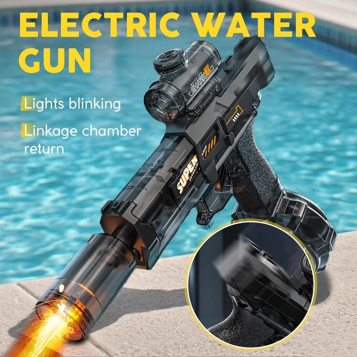 Electric Water Gun,Full Automatic Electric Squirt Gun 28-32 FT Range Water Pistol Blaster Soaker,Water Playing Toys for Outdoor Yard Beach Pool(Light Black)