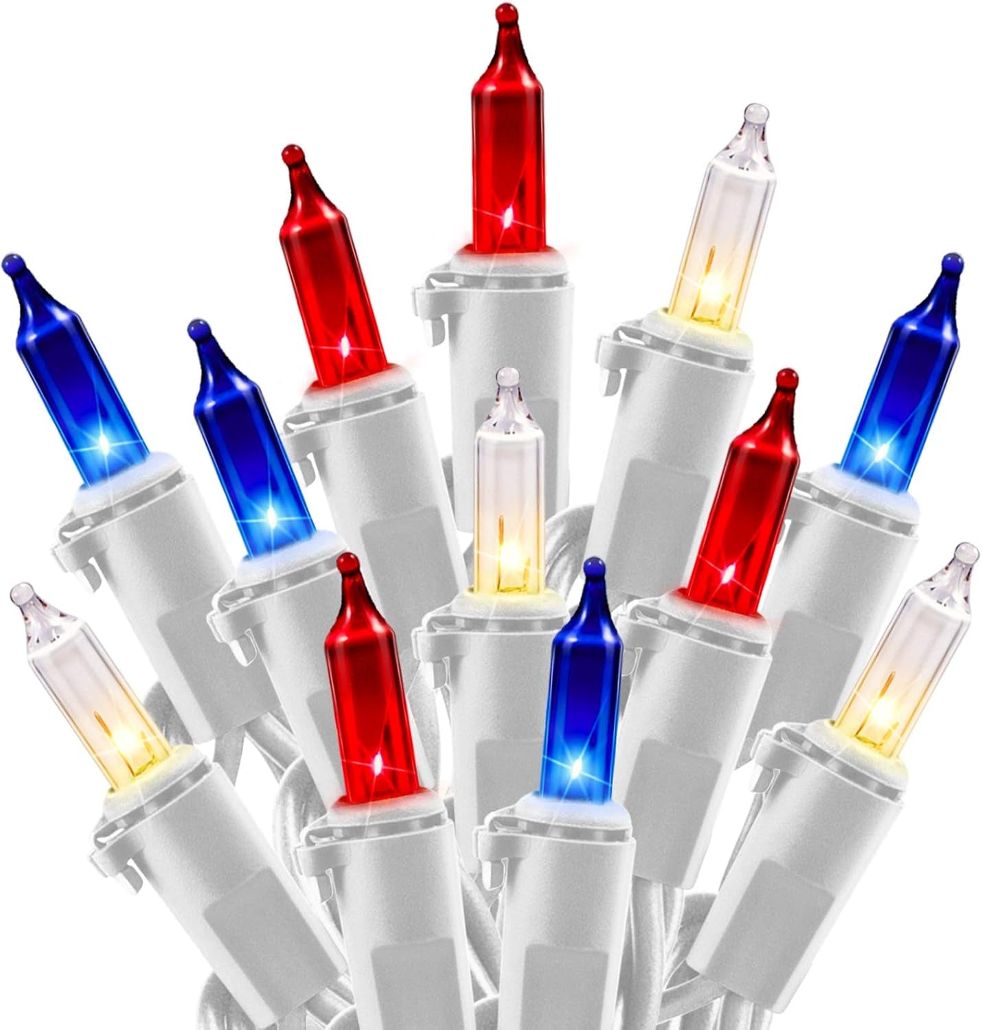 4Th of July Decoration Patriotic Mini Lights - 100 Count 20 Feet Red White Blue Incandescent Bulb Waterproof String Lights Plug in for Indoor Outdoor Christmas Party Patio Independence Day Decoration