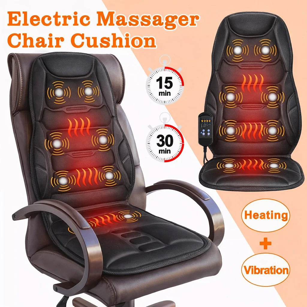 Massage Seat Cushion with Heated Back Neck Body Massager Chair for Home Office