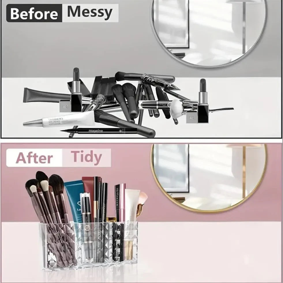 Summer Acrylic Cosmetics with Compartment, Clear Makeup Organizer, Makeup Tool Organizer, Makeup Brush Holder for Office Desk
