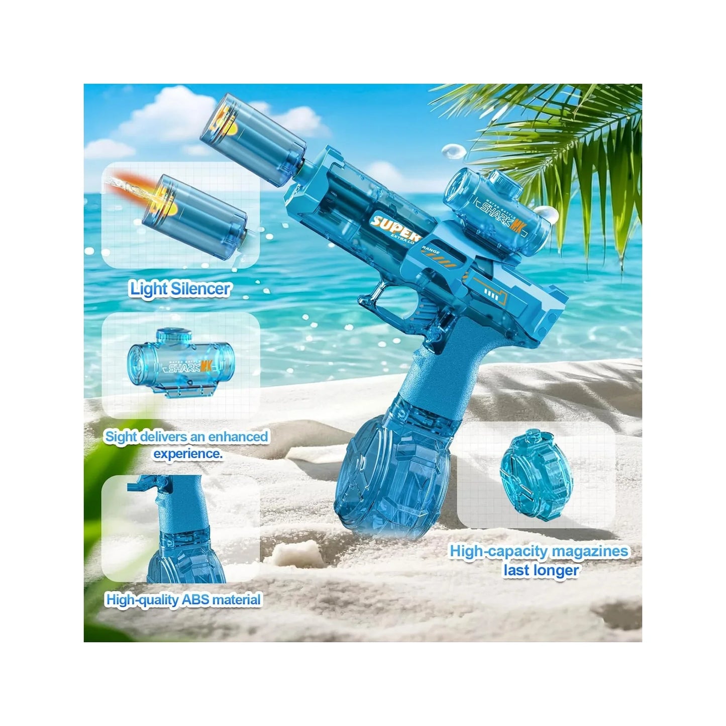 Electric Water Gun for Adults Kids, Automatic Watergun with Led Light, Long Range Transparent Electric Squirt Gun Blaster Summer Outdoor Pool Party Toys Gifts for Boys Girls