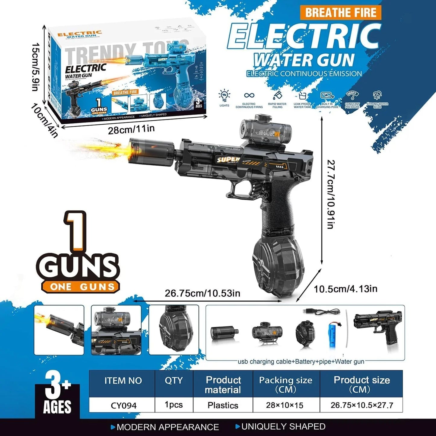 Electric Water Gun,Full Automatic Electric Squirt Gun 28-32 FT Range Water Pistol Blaster Soaker,Water Playing Toys for Outdoor Yard Beach Pool(Light Black)