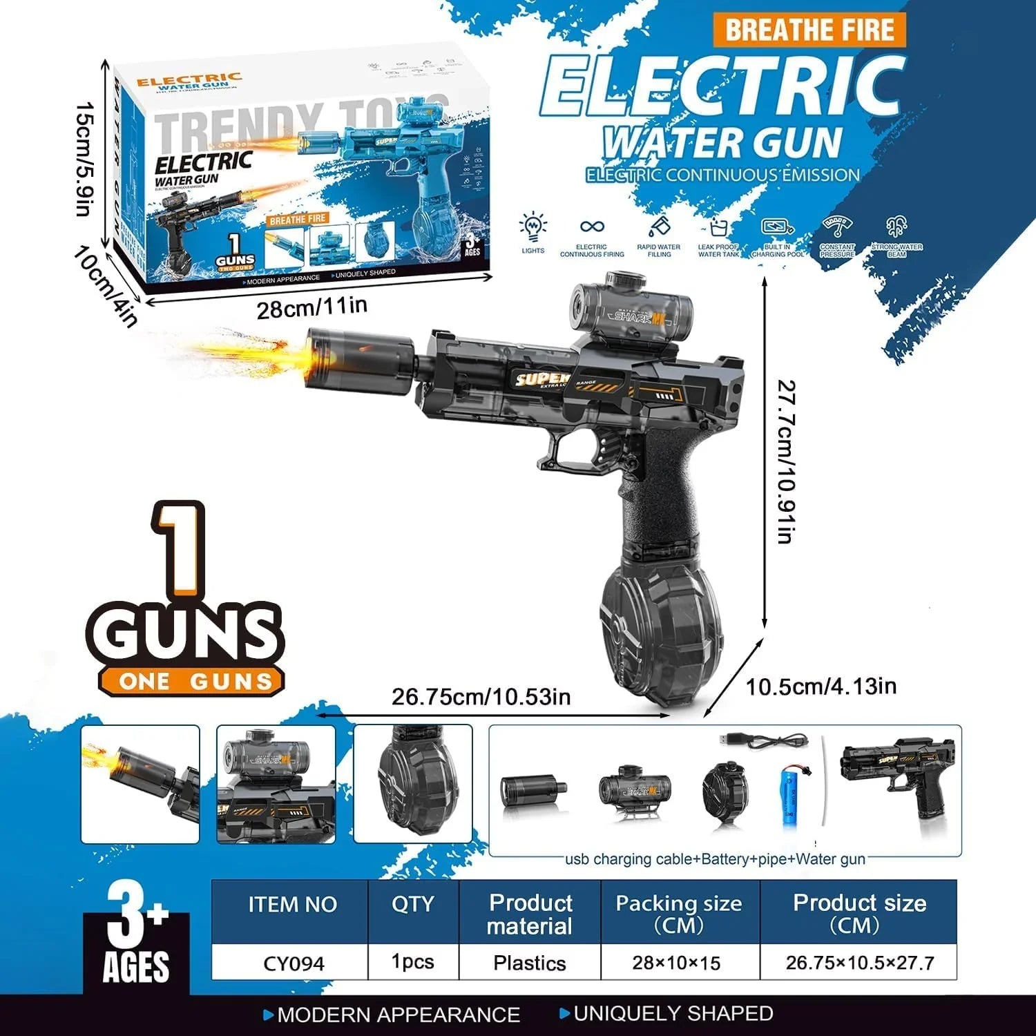 Electric Water Gun,Full Automatic Electric Squirt Gun 28-32 FT Range Water Pistol Blaster Soaker,Water Playing Toys for Outdoor Yard Beach Pool(Light Black)