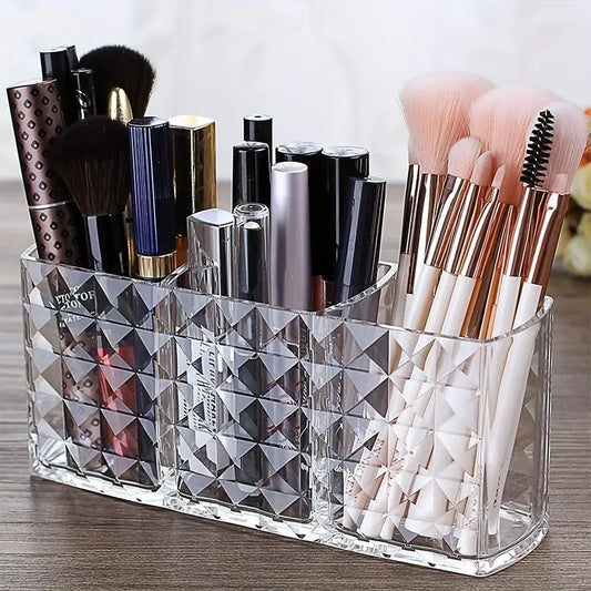 Summer Acrylic Cosmetics with Compartment, Clear Makeup Organizer, Makeup Tool Organizer, Makeup Brush Holder for Office Desk